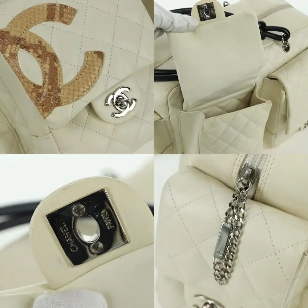 Chanel Leather Cambon Line Matelasse Handbag White